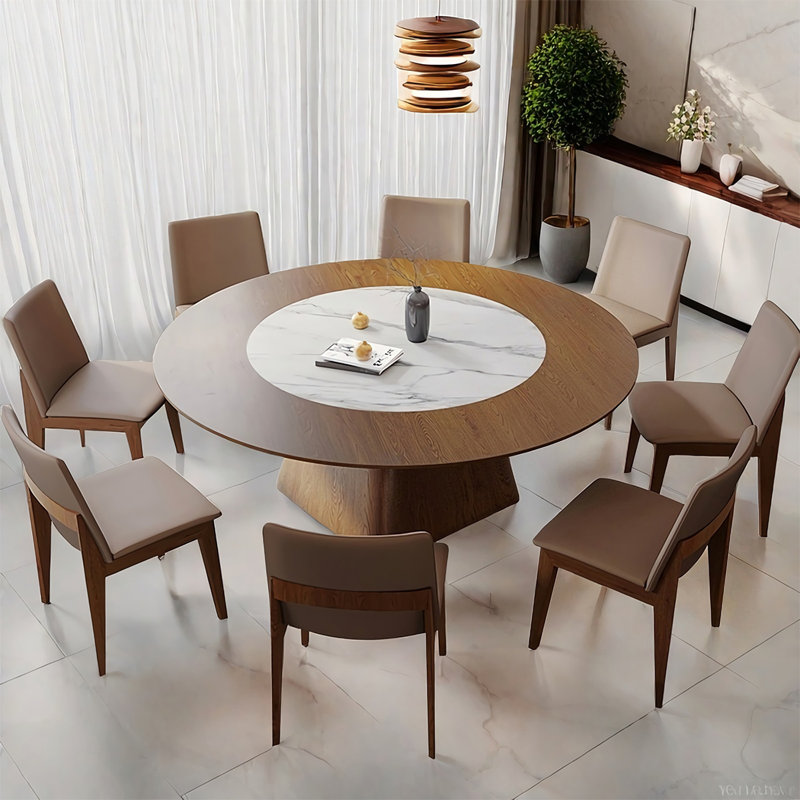 Built In Turntable Solid Wood Round Dining Table Sets